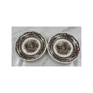 J.G. Meakin Americana Style House Ironstone Saucers Brown Transferware Set of 2